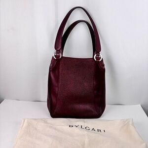 Bvlgari Burgundy Leather Tote Bag - Refurbished/Repainted Exterior with dust bag